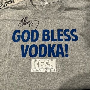 Men’s KFAN 100.3 God Bless Vodka T-Shirt - Signed by Chad Greenway.